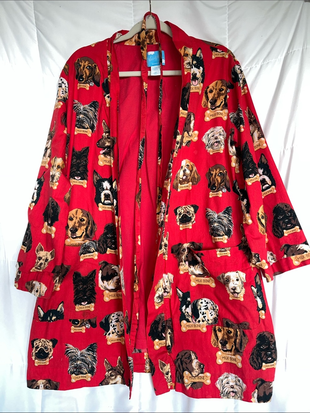 Nick & Nora x Milk-Bone Dog Face Print Red Cotton Robe Women’s Small - Picture 1 of 9